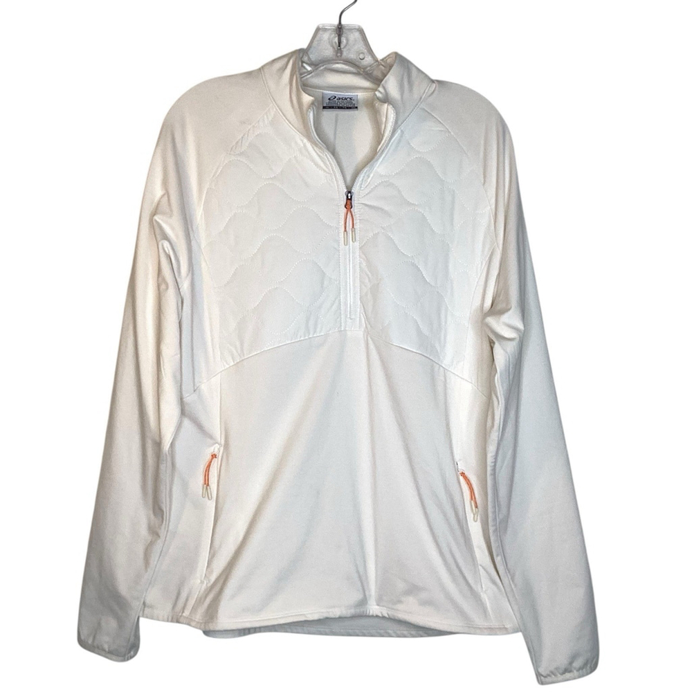 ASICS Jacket Women Sz XL Cream Athletic 1/2 Zip Running Hiking Reflective EUC‎